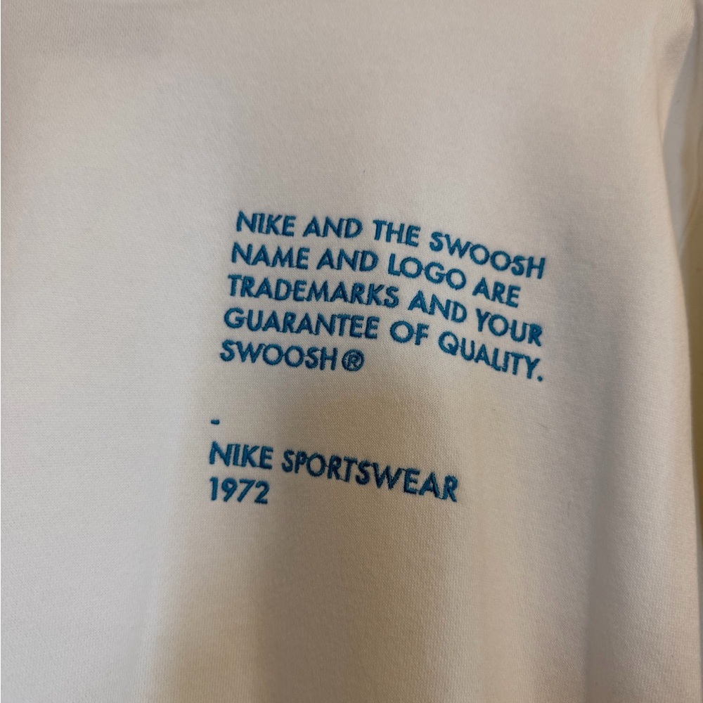 Nike White Crewneck Sweater with Blue and Yellow Accents UNISEX - Picture 3 of 6